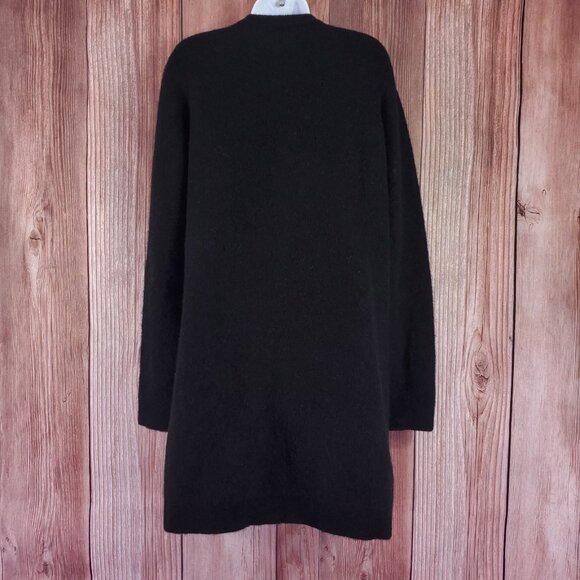 COS Mohair Wool Blend Cardigan Sweater Sz Large Black Open Front Fuzzy Longline - Picture 5 of 14
